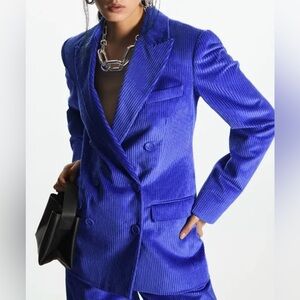 COS Royal Blue Double Breasted Corduroy Blazer Size 10